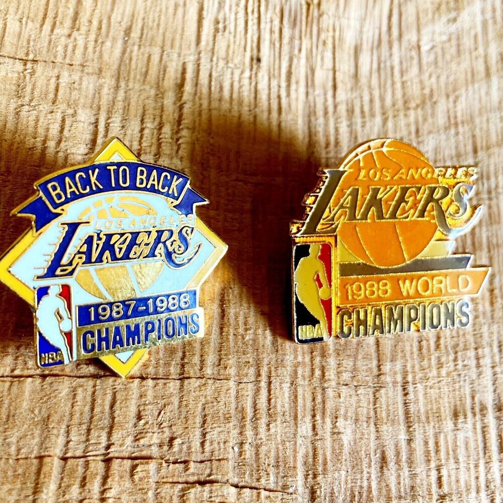 Lakers Pin World Champs 1987 1988 Champs Lapel Tie Tack Lot of 2 Peter David Pin